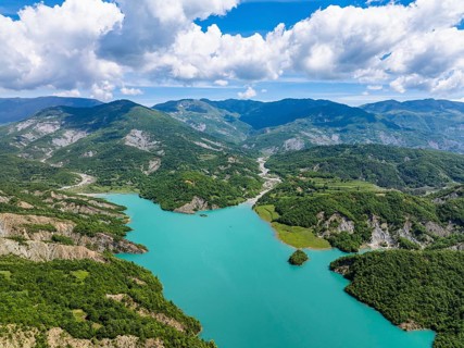 Bovilla Lake and Mountains, Bovilla Reservoir, Tirana, Albania, Europe