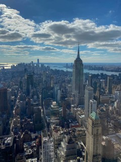 Daytime view of a big city with the Empire State Building in the foreground and many skyscrapers
