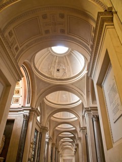 Interior view of a historic building with dome and vaults in bright light, palermo in sicily with