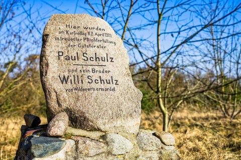 Memorial stone, Gross Kienitzer Berge, Blankenfelde-Mahlow, Brandenburg, Germany, Europe