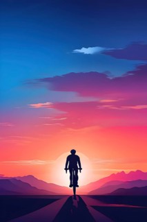 Illustration of a cyclists silhouette in calm harmony bathed in the breathtaking palette of a