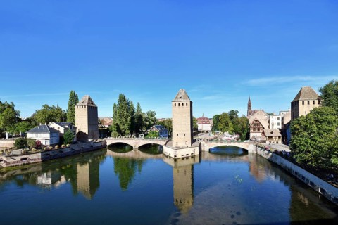 Famous historical tower of 'Ponts Couvert' bridge as part of defensive work erected in the 13th