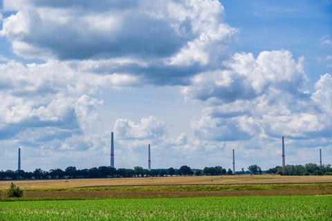 Wind farm construction site near Seelow, Brandenburg, Germany, Europe