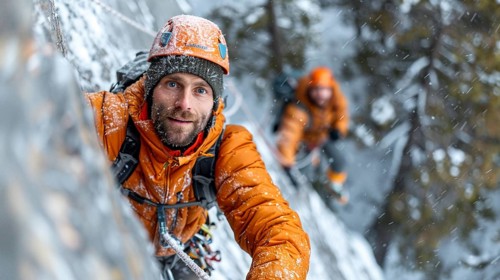 Mountain climber with full equipment climbing, ai generated, AI generated