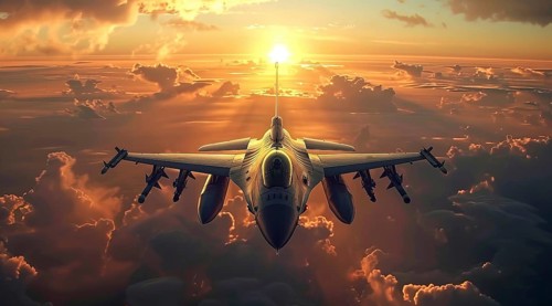 A fighter military air force jet. Concept of power and military strength and ability to attack, AI