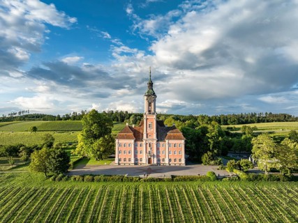 Aerial view of the pilgrimage church Birnau on Lake Constance, Uhldingen-Muehlhofen, Lake Constance