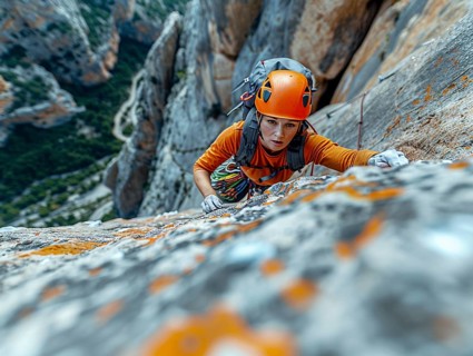 Mountain climber with full equipment climbing, ai generated, AI generated