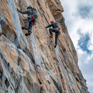 Mountain climber with full equipment climbing, ai generated, AI generated