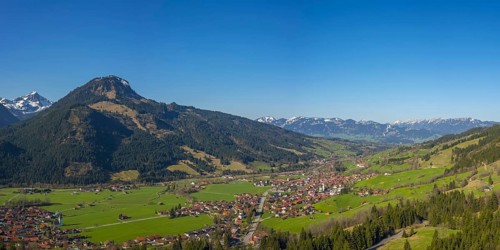 Panorama of the Ostrachtal valley with Bad Oberdorf, Bad Hindelang, and Imberger Horn, 1656m,