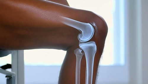 X-ray image of a knee joint in a sitting position, AI generated, AI generated