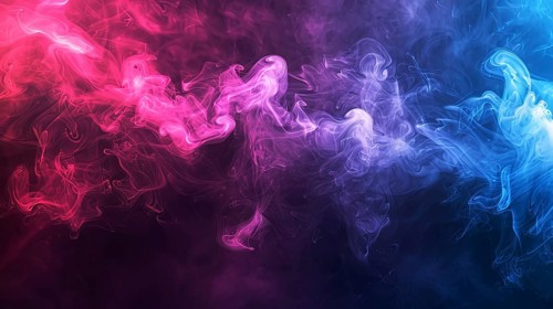 Vibrant and lively abstract artwork featuring pink, purple, and blue smoke with a neon glow, AI
