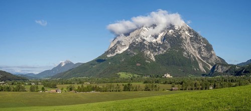 Grimming mountain range in the morning light, near Irdning, Styria, Austria, Europe