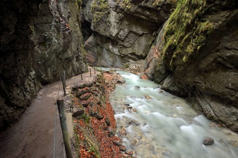 Landscape Partnach Gorge in autumn, Bavaria, Germany, Europe