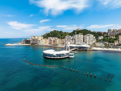 Pier and Promenade in Durres from a drone, Adriatic Sea, Albania, Europe