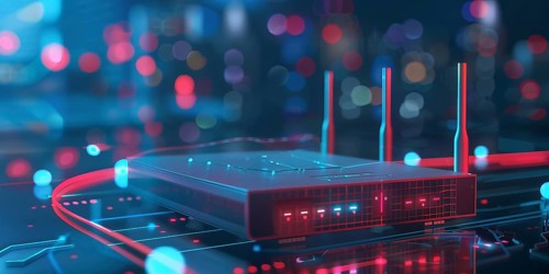 Advanced fast broadband wireless router. Concept of new technology and fast network connectivity,