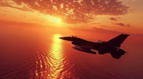A fighter military air force jet. Concept of power and military strength and ability to attack, AI