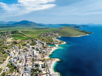 Saranda from a drone, Albanian Riviera, Albania, Europe