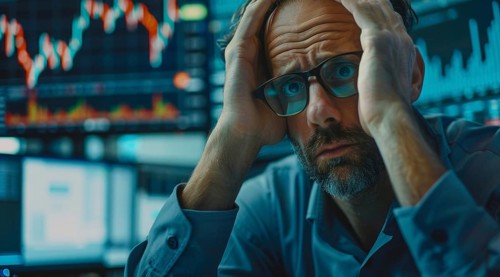 Concept of stock exchange trades during crisis and market crash. Stock trade broker panic, AI