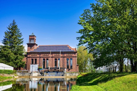 Griessen hydropower plant on the Neisse, Jaenschwalde, Brandenburg, Germany, Europe