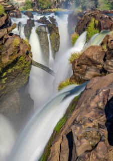 Epupa Falls waterfall on the Kunene River, long exposure, Kunene, Namibia, Africa