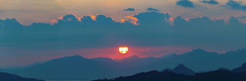 Mountain panorama from Gruenten, 1783m, to the Tannheim mountains, Allgaeu Alps, Tyrol, Austria,