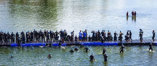 Swimmer, Triathlon, Danube, Ulm, Swabia, Baden-Wuerttemberg, Germany, Europe