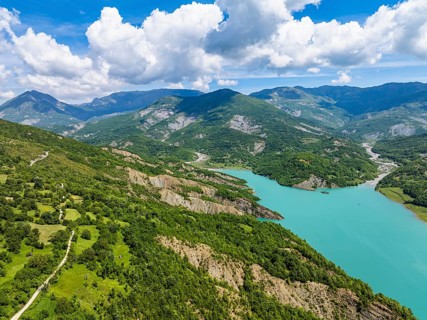 Bovilla Lake and Mountains, Bovilla Reservoir, Tirana, Albania, Europe