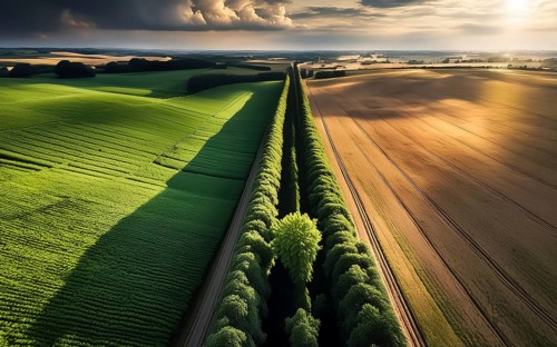 Field hedges from above, between the fields serve as biotope and protection against soil erosion,