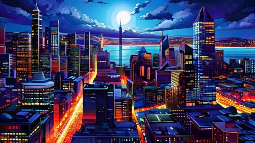 Urban cityscape collage featuring a mosaic of vibrant colors, AI generated