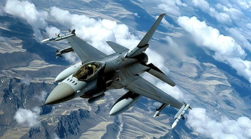 A fighter military air force jet. Concept of power and military strength and ability to attack, AI