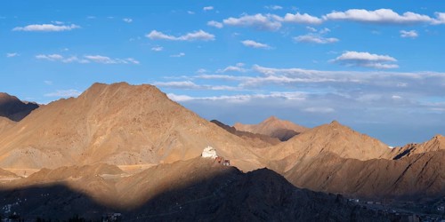 The Namgyal Tsemo Gompa monastery on Tsenmo Hill, a viewpoint over Leh, Ladakh, Jammu and Kashmir,