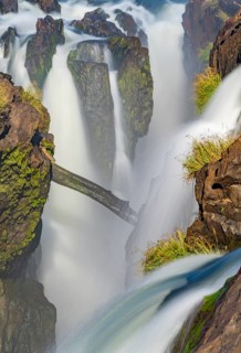 Epupa Falls waterfall on the Kunene River, long exposure, Kunene, Namibia, Africa