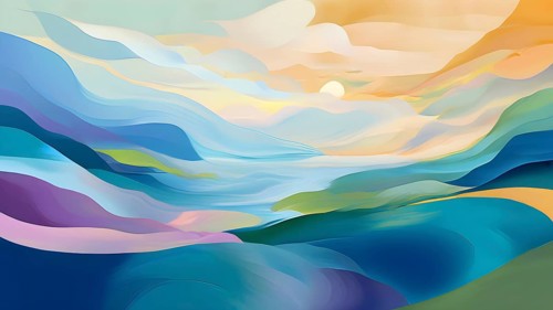 Abstract illustration embodies mindfulness meditation with gentle swirling patterns in pastel