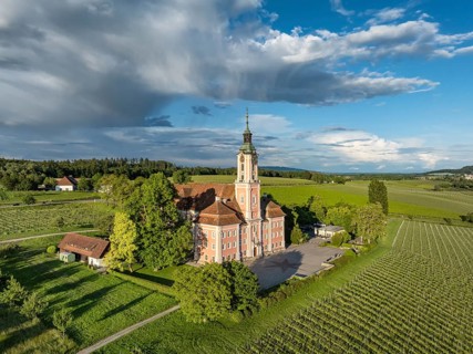 Aerial view of the pilgrimage church Birnau on Lake Constance, Uhldingen-Muehlhofen, Lake Constance