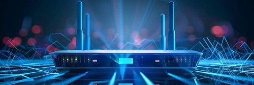 Advanced fast broadband wireless router. Concept of new technology and fast network connectivity,