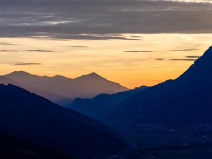 Sunset after sunset, in the Liesingtal the village Traboch, view from the lowland, Leoben, Styria,