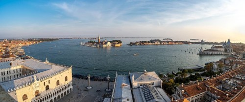 Panorama, evening mood, Doge's Palace and St Mark's Square, Isola di San Giorgio Maggiore with San