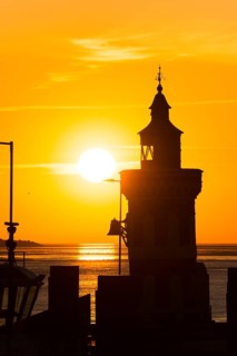 Pingelturm, historical lighthouse, picturesque, golden, beautiful sunset, silhouette in front of