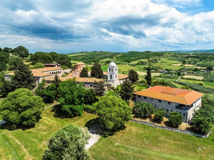 Apollonia Archaeological Park from a drone, Pojan, Albania, Europe