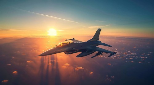 A fighter military air force jet. Concept of power and military strength and ability to attack, AI
