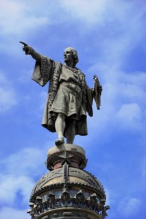 Monument a Colom, Columbus Column, Barcelona, Catalonia, Spain, Europe, Sculpture of a standing