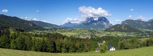 Ennstal, behind the Grimming, panoramic view, near Aigen im Ennstal, Styria, Austria, Europe