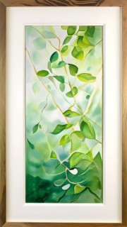 Abstract digital painting embodying sustainability with intertwining leaves glisten with water