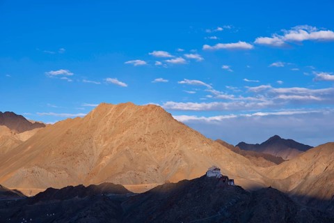 The Namgyal Tsemo Gompa monastery on Tsenmo Hill, a viewpoint over Leh, Ladakh, Jammu and Kashmir,