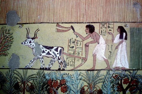 Deir el-Medina, wall painting in the tomb of Sennodjem, depiction of Sennodjem and his woman