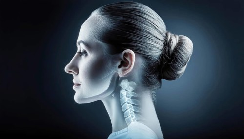 A lateral X-ray image of a woman showing her spine, AI generated, AI generated
