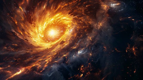 A bright, fiery supernova explosion with swirling gases and stunning cosmic lights, AI generated