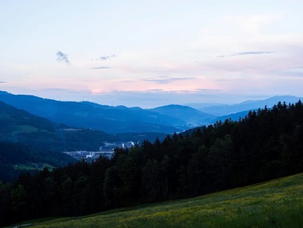 Evening atmosphere, Voest Alpine steelworks, view from the lowlands, Leoben, Styria, Austria,