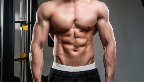 A muscular man in the gym, emphasising his abdominal and chest muscles, AI generated, AI generated