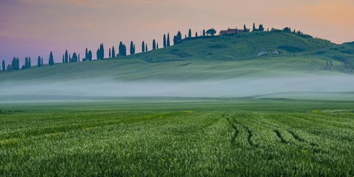 Sunrise in the Crete Senesi, Province of Siena, Tuscany, Italy, Europe